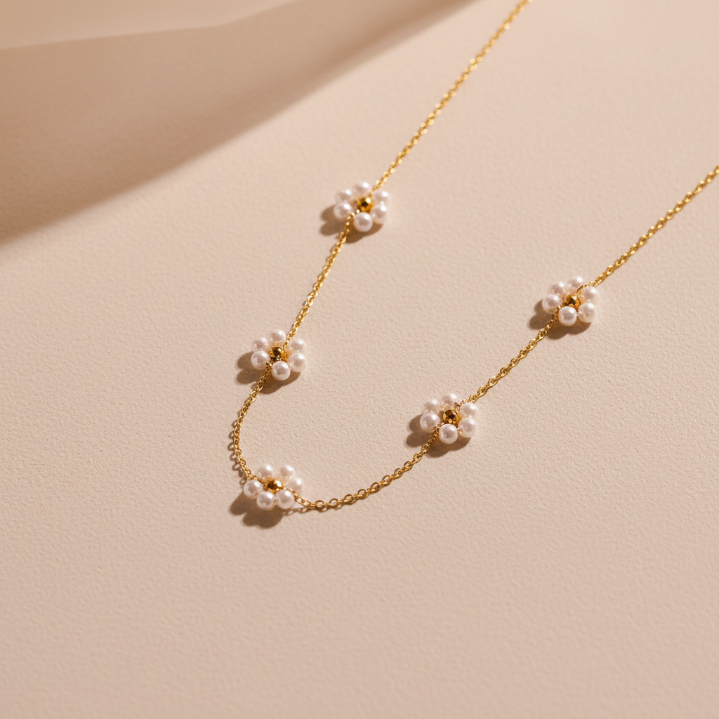 שרשרת פרחים ופנינה