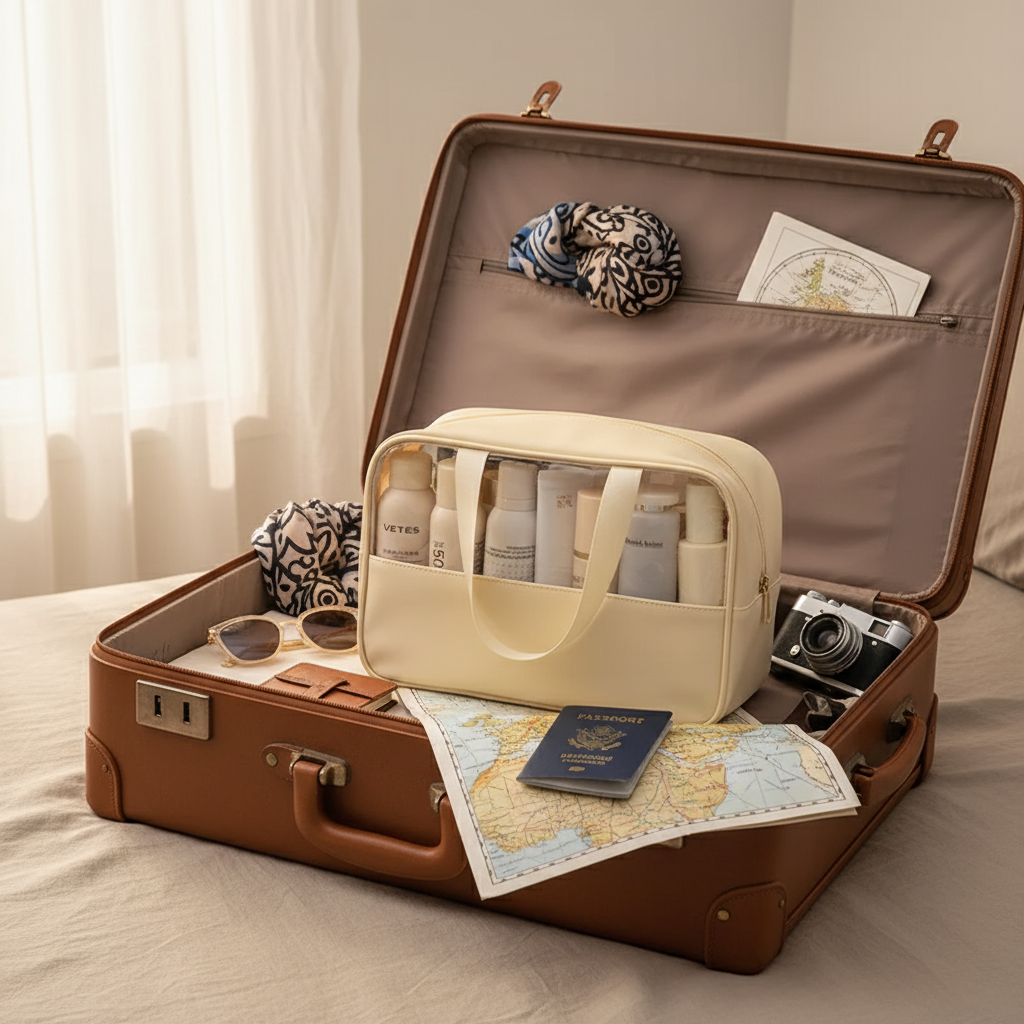 תיק איפור שקוף לנסיעות